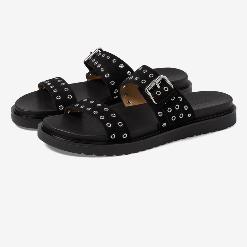 Black Slide Sandals with Silver Accents
